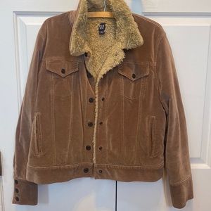 Vintage GAP velour Faux Fur Lined Taupe/Brown Coat - size Large